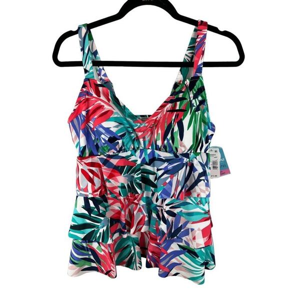 Swim Solutions Other - Swim Solutions Tiered Multi-Color Ruffle Tankini Top 14